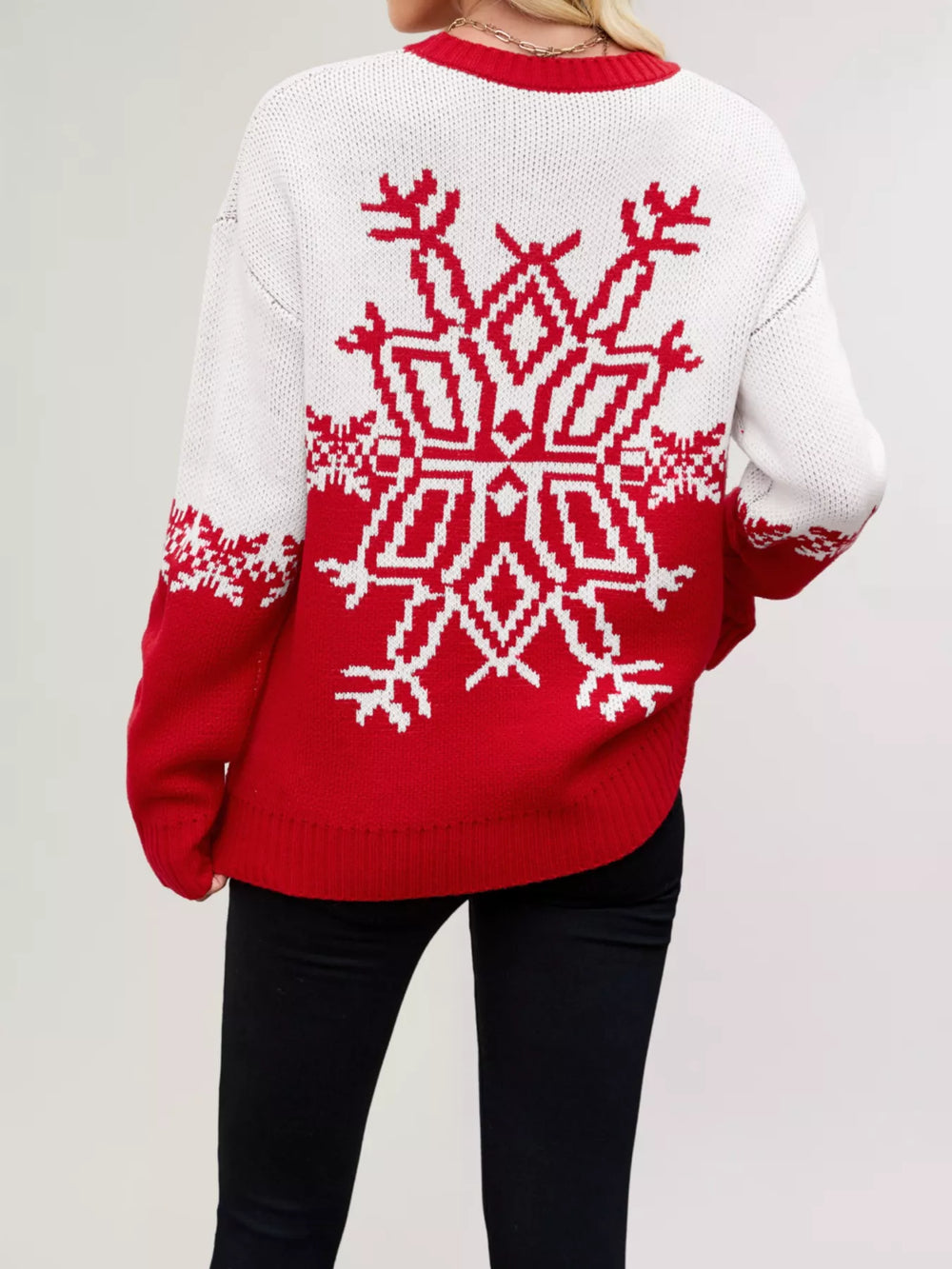 Christmas Snowflake Round Neck Sweater - Trendsi - Flyclothing LLC