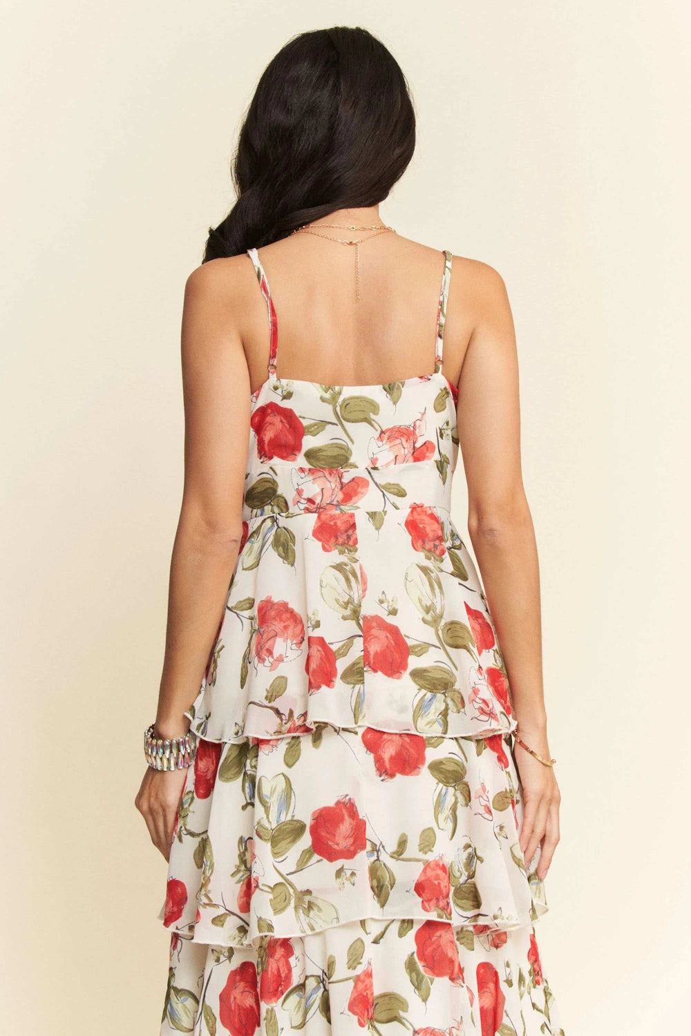 Davi & Dani Contrast Ring Lace Layered Ruffle Maxi Cami Dress - Trendsi - Flyclothing LLC