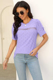 Eyelet Round Neck Short Sleeve T-Shirt - Trendsi - Flyclothing LLC