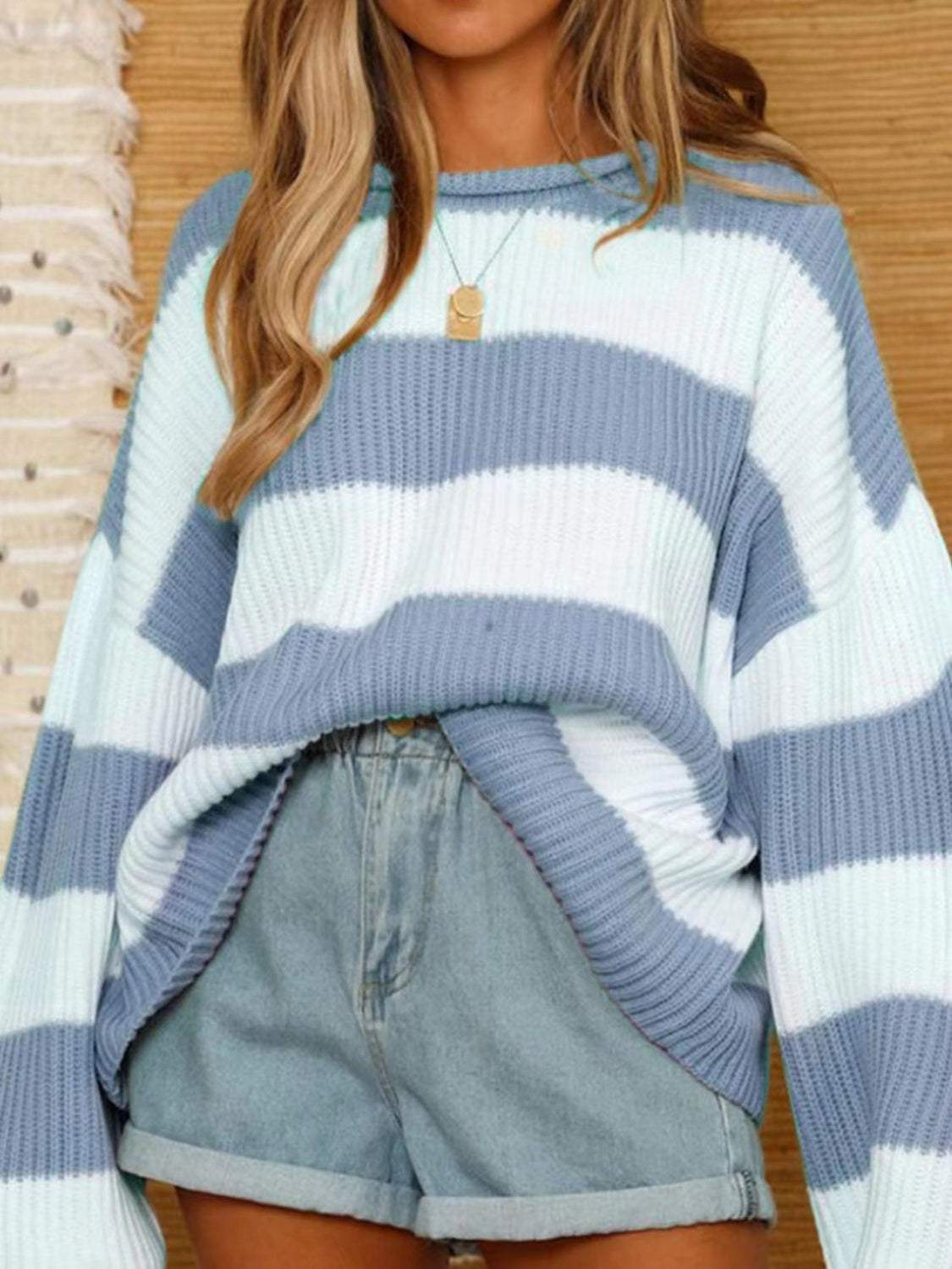 Round Neck Long Sleeve Sweater - Trendsi - Flyclothing LLC