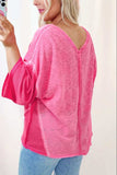 Exposed Seam V-Neck Three-Quarter Sleeve Blouse - Trendsi - Flyclothing LLC