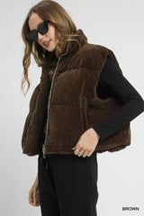 Umgee Sherpa-Lined Zip Vest with Drawstring Hem - Trendsi - Flyclothing LLC