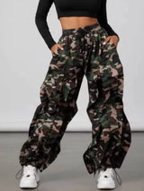 Printed Cargo Pants with Drawstring Waist - Trendsi - Flyclothing LLC