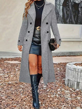 Full Size Double-Breasted Longline Trench Coat Plus Size - Trendsi - Flyclothing LLC