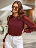 Round Neck Balloon Sleeve Blouse - Trendsi - Flyclothing LLC