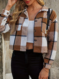 Plaid Collared Neck Cropped Jacket - Trendsi