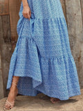 Printed V-Neck Ruffled Cap Sleeve Maxi Dress - Trendsi