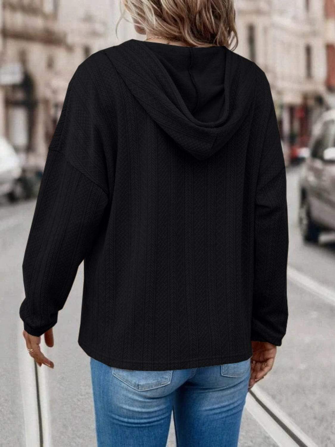 Drawstring Dropped Shoulder Long Sleeve Hoodie - Trendsi - Flyclothing LLC