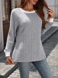 Ribbed Round Neck Raglan Sleeve Knit Top - Trendsi - Flyclothing LLC