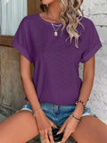 Eyelet Round Neck Short Sleeve T-Shirt - Trendsi - Flyclothing LLC