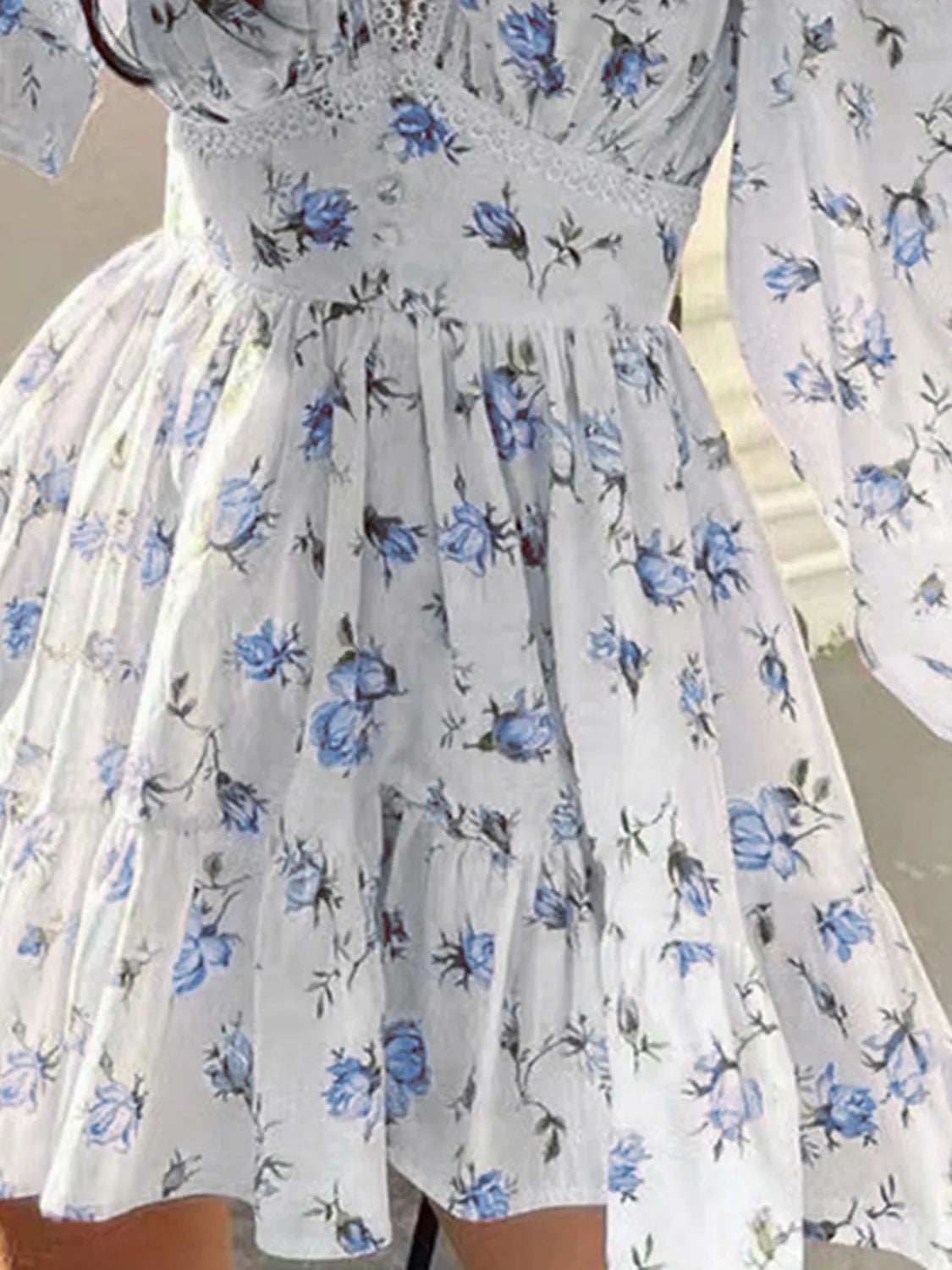 Lace Detail V-Neck Balloon Sleeve Dress - Trendsi - Flyclothing LLC