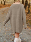 V-Neck Dropped Shoulder Sweater Dress - Trendsi