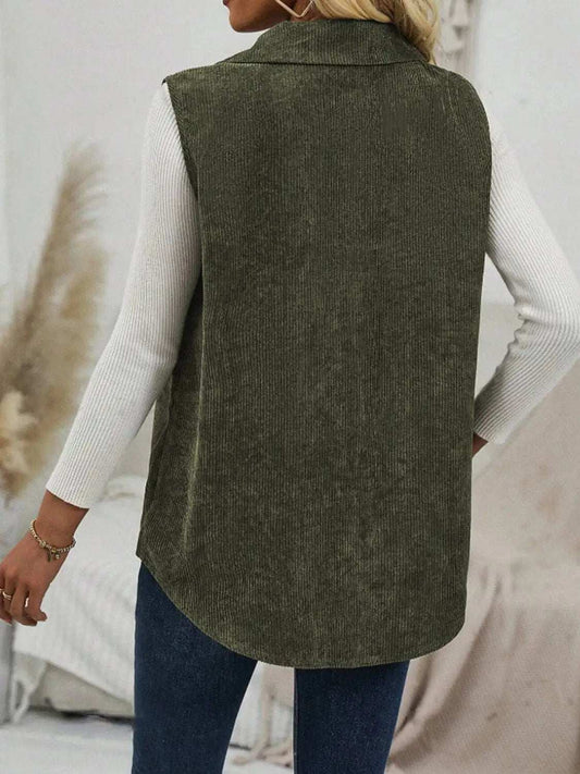 Button Up Collared Neck Vest Coat - Trendsi - Flyclothing LLC