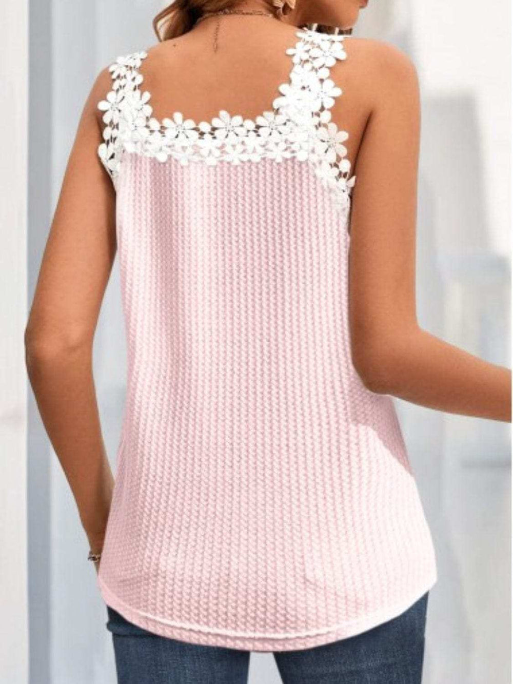 Lace Detail V-Neck Tank - Trendsi - Flyclothing LLC