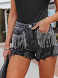 Distressed Fringe Denim Shorts with Pockets - Trendsi