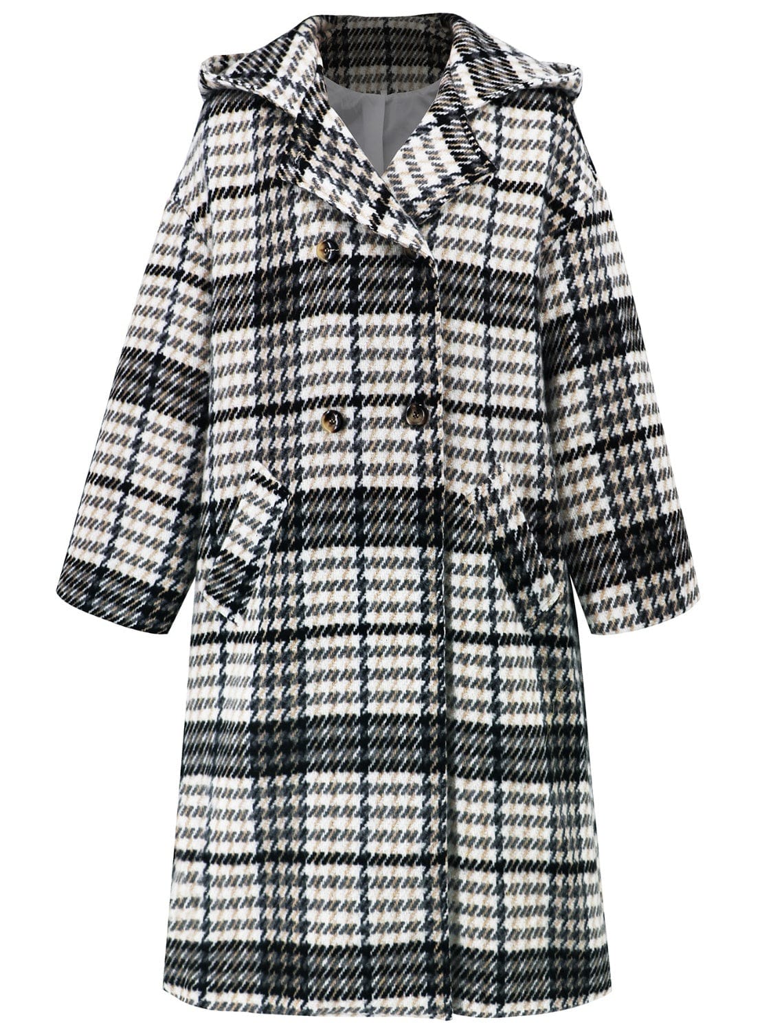 Plaid Double-Breasted Long Sleeve Longline Coat - Trendsi