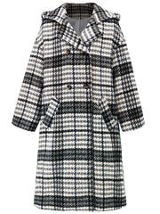 Plaid Double-Breasted Long Sleeve Longline Coat - Trendsi