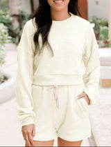 Ribbed Round Neck Long Sleeve Top and Shorts Set - Trendsi - Flyclothing LLC