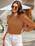 Round Neck Balloon Sleeve Blouse - Trendsi - Flyclothing LLC