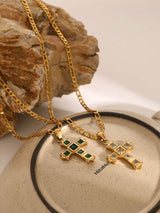 Stainless Steel Zircon Cross Pendant Necklace - Trendsi - Flyclothing LLC