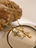 Stainless Steel Zircon Cross Pendant Necklace - Trendsi
