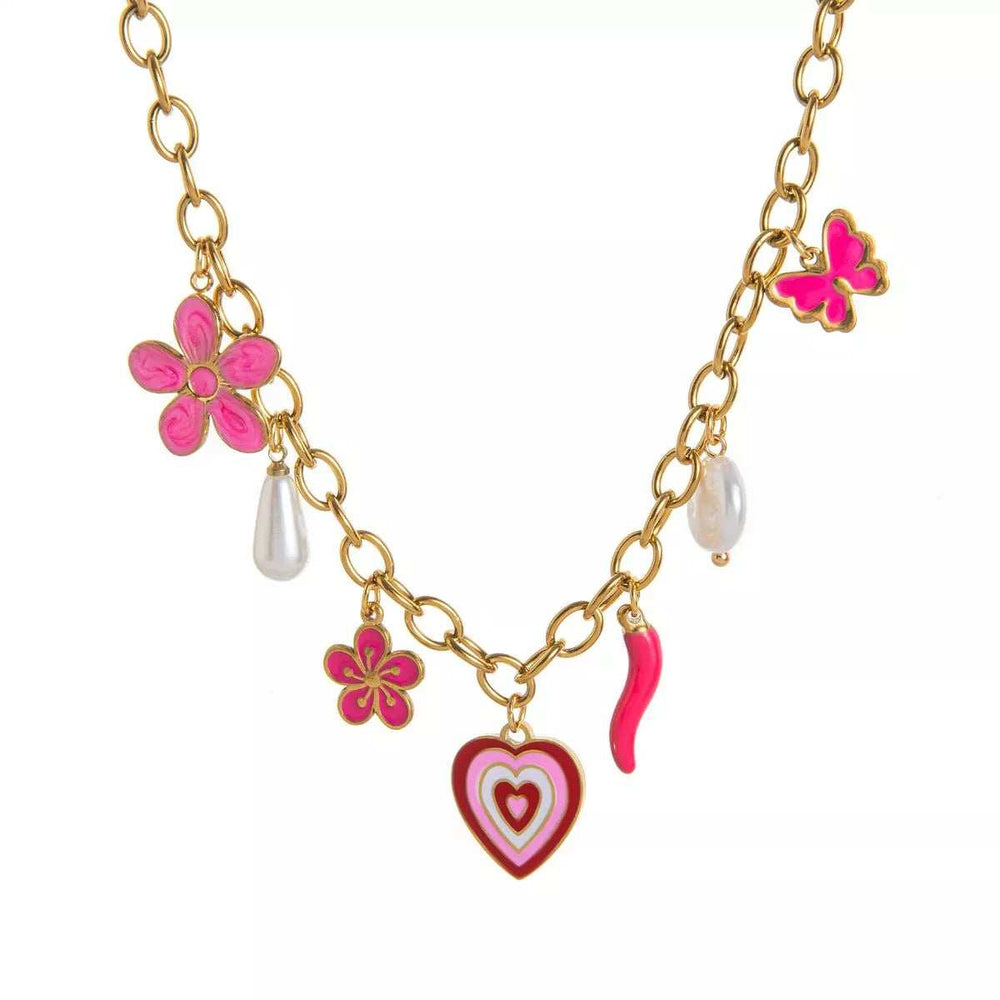 18K Gold-Plated Stainless Steel Charm Necklace - Trendsi - Flyclothing LLC