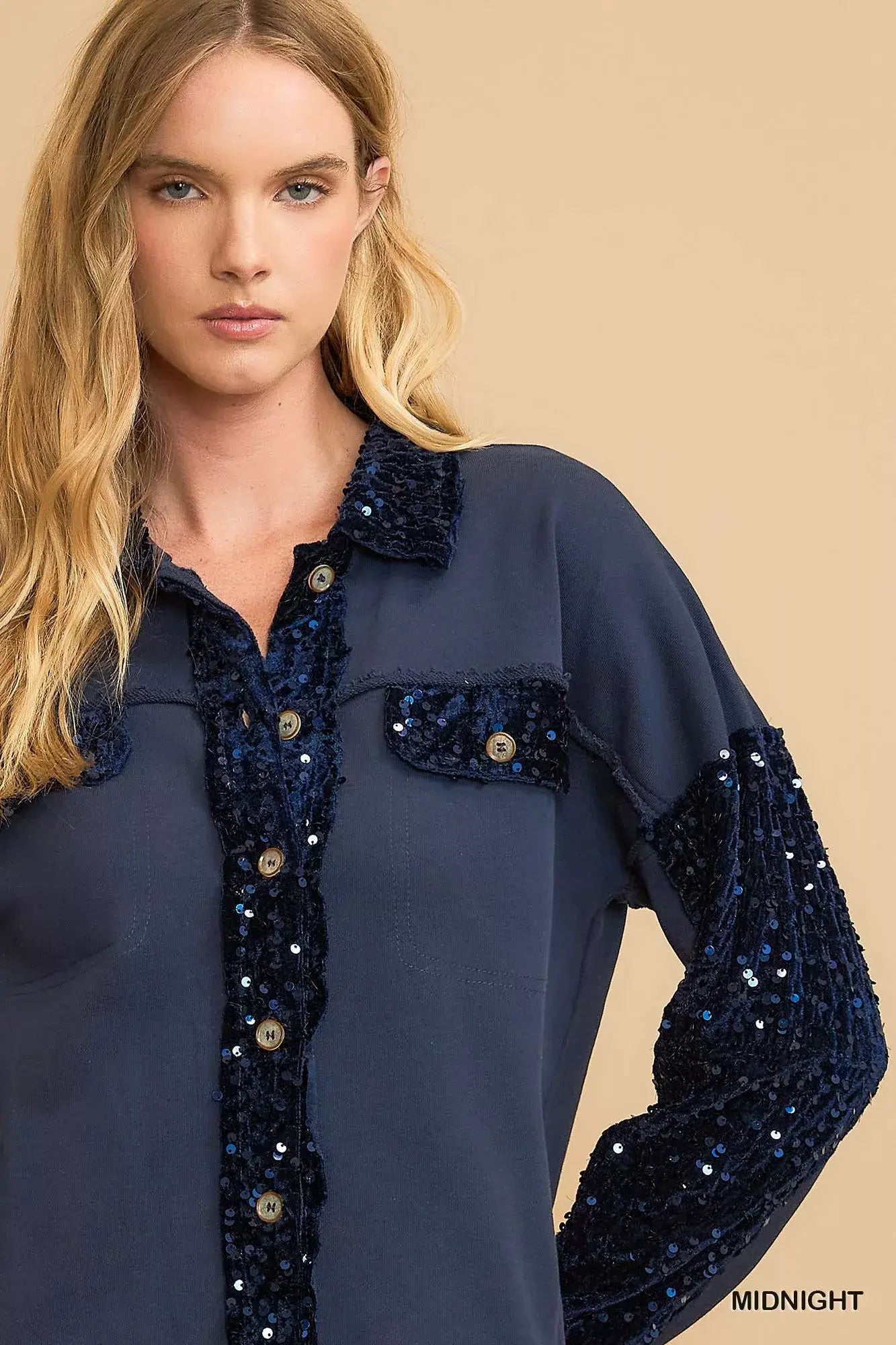 Umgee Sequined French Terry Jacket - Trendsi - Flyclothing LLC