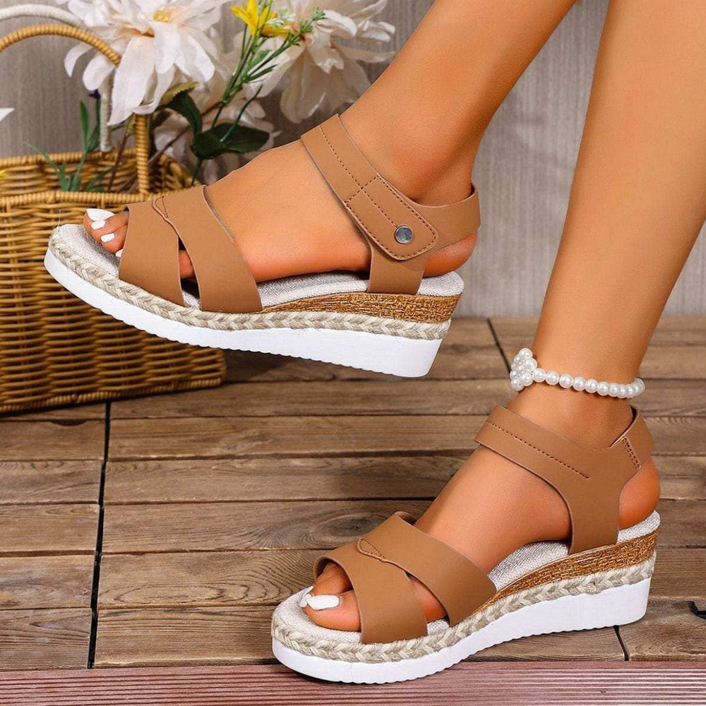 Open Toe Wedge Sandals - Trendsi - Flyclothing LLC