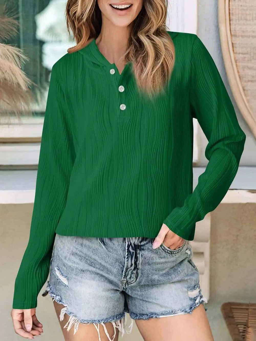 Textured Long Sleeve Hoodie - Trendsi - Flyclothing LLC