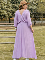 Plus Size Swiss Dot V-Neck Midi Dress - Trendsi - Flyclothing LLC