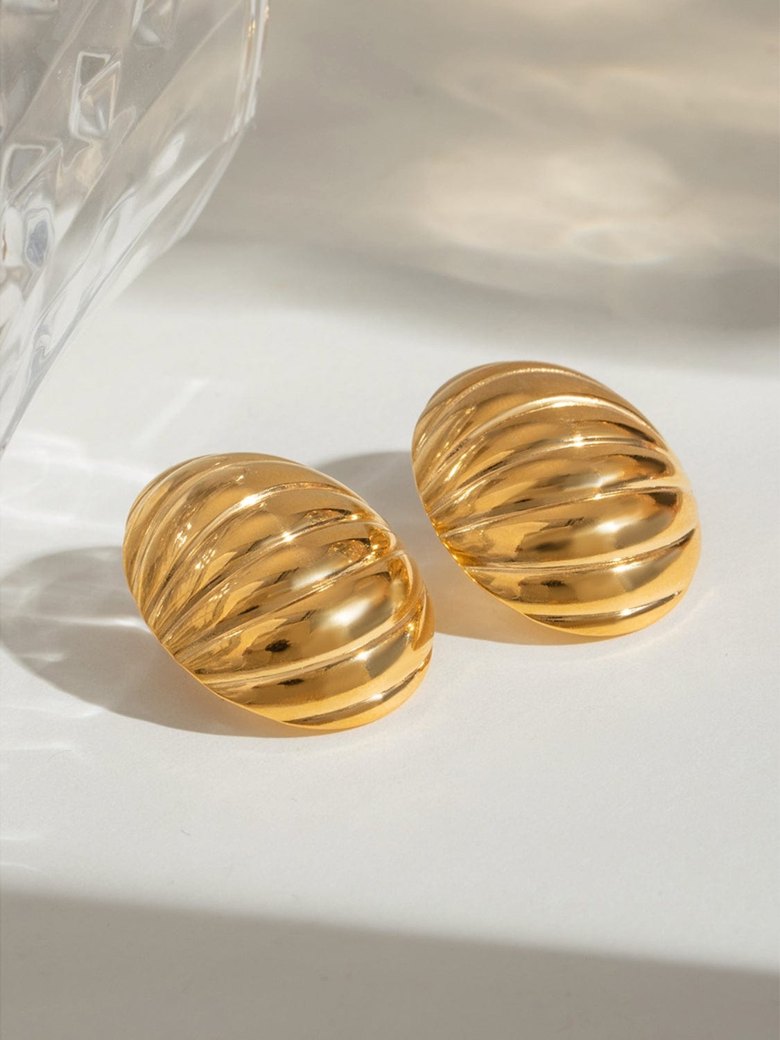 18K Gold-Plated Stainless Steel Ribbed Earrings - Trendsi