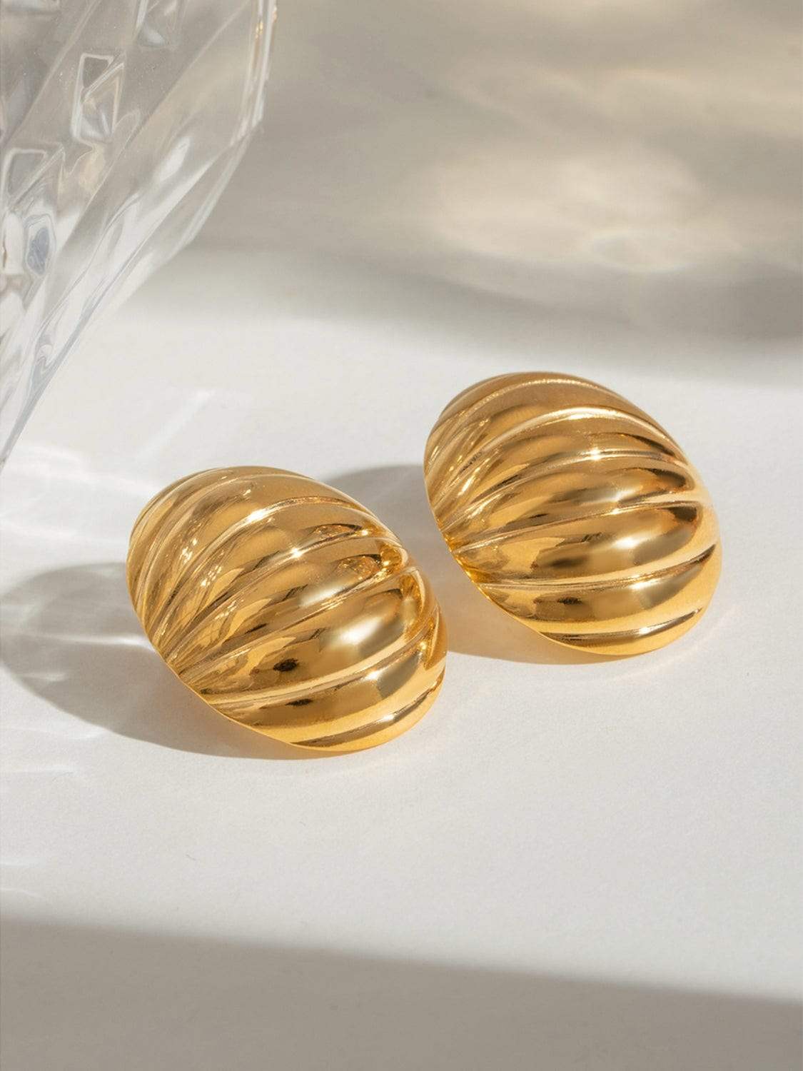 18K Gold-Plated Stainless Steel Ribbed Earrings - Trendsi - Flyclothing LLC
