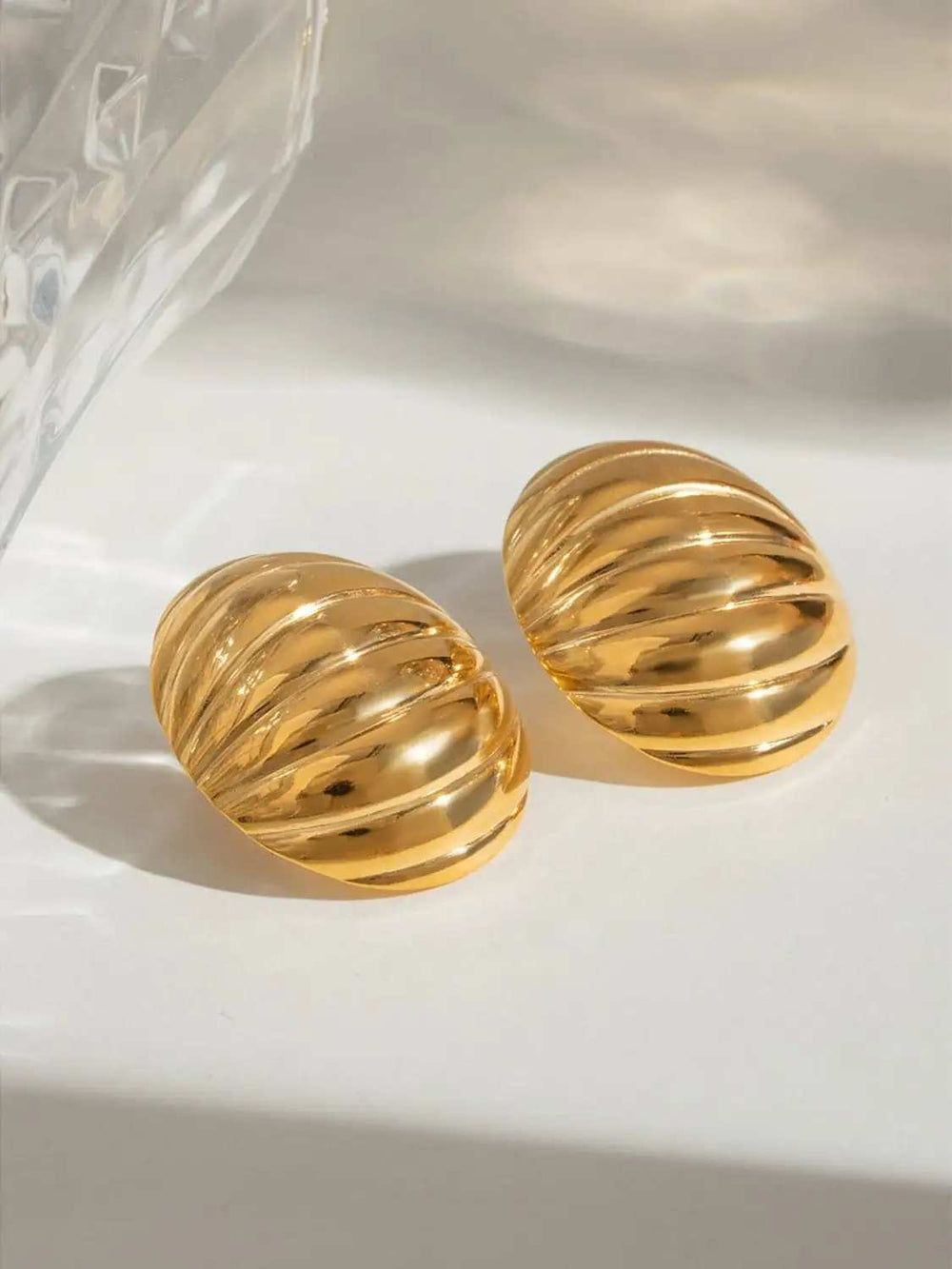 18K Gold-Plated Stainless Steel Ribbed Earrings - Trendsi - Flyclothing LLC