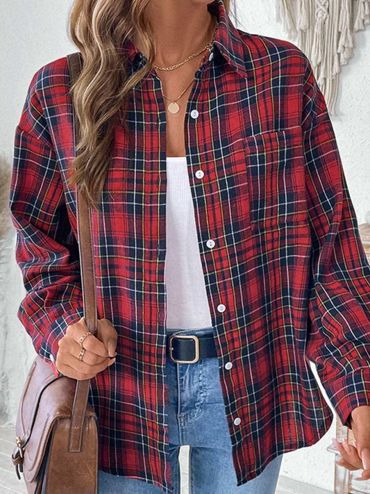 Perfee Plaid Button Up Long Sleeve Shirt - Trendsi - Flyclothing LLC