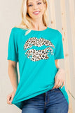 Heimish Full Size Leopard Lip Round Neck Short Sleeve T-Shirt Plus Size - Trendsi