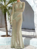 Openwork Backless Flare Sleeve Cover-Up Dress - Trendsi - Flyclothing LLC