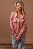 BiBi Suede Fringe Long Sleeve Jacket - Trendsi - Flyclothing LLC