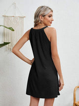 Eyelet Grecian Neck Mini Dress - Trendsi - Flyclothing LLC