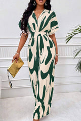 Printed V-Neck Short Sleeve Wide Leg Jumpsuit - Trendsi - Flyclothing LLC