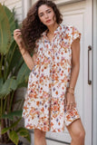 Printed Tie Neck Cap Sleeve Mini Dress - Trendsi