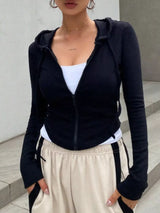 Ribbed Knit Cropped Zip-Up Outerwear - Trendsi - Flyclothing LLC
