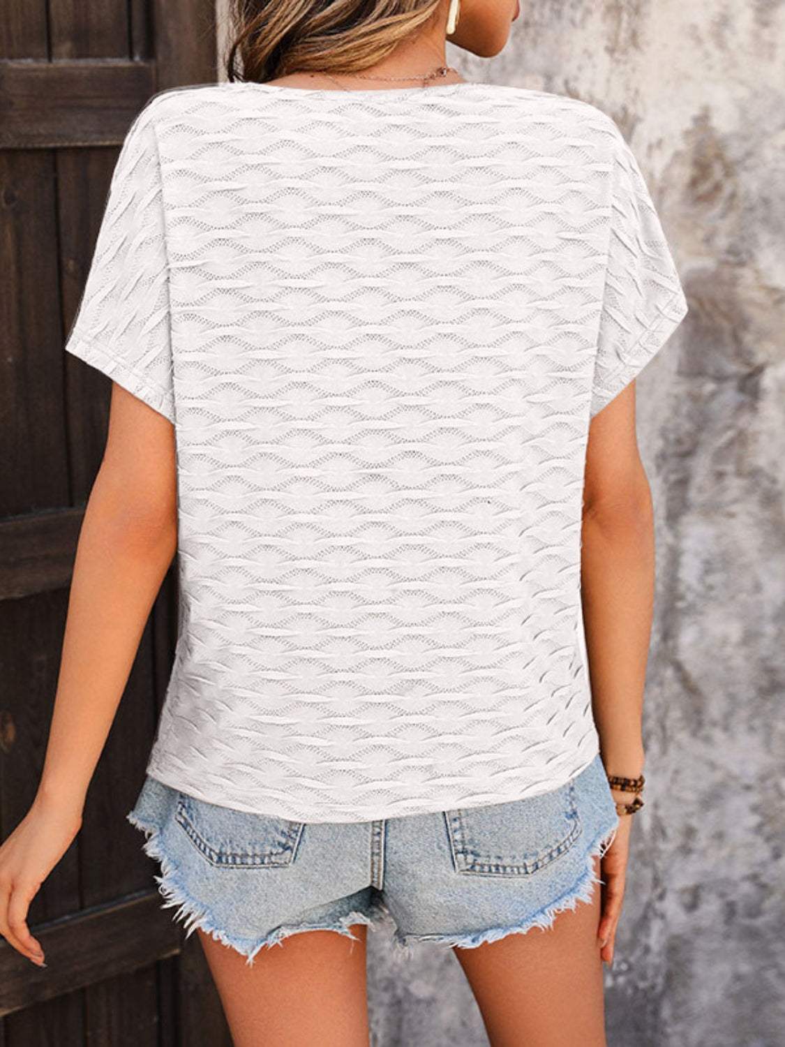 Round Neck Short Sleeve Blouse - Trendsi - Flyclothing LLC