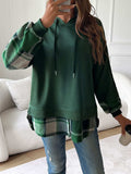 Devine Drawstring Plaid Long Sleeve Hoodie - Trendsi - Flyclothing LLC