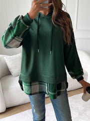 Devine Drawstring Plaid Long Sleeve Hoodie - Trendsi