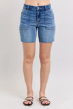 Judy Blue Full Size Mid Rise Bermudas Denim Shorts W/ Back Flap Pockets Plus Size - Trendsi