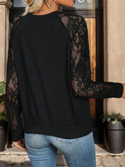 Lace V-Neck Long Sleeve T-Shirt - Trendsi
