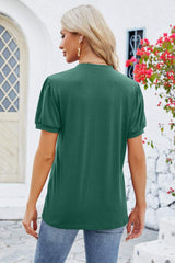 Notched Short Sleeve T-Shirt - Trendsi - Flyclothing LLC