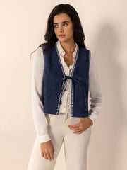 Tied Contrast Trim Vest - Trendsi