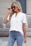 Notched Short Sleeve Top - Trendsi - Flyclothing LLC