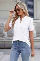 Notched Short Sleeve Top - Trendsi